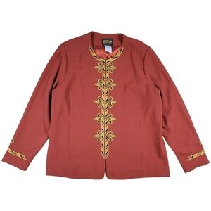 Bob Mackie Wearable Art Jacket Womens XL Burnt Orange Gold Embroidered Lined Top